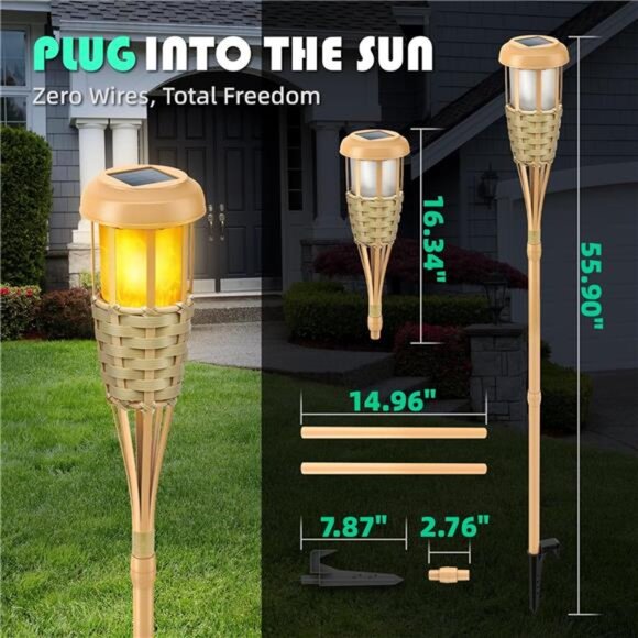Solar Outdoor Lights, Solar Torch Lights Outdoor Flickering Flame, Outdoor - Picture 3 of 7
